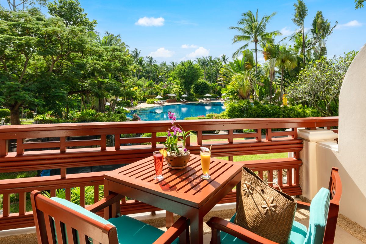 Duplex Suite balcony overlooking the tropical gardens at Santiburi Koh Samui