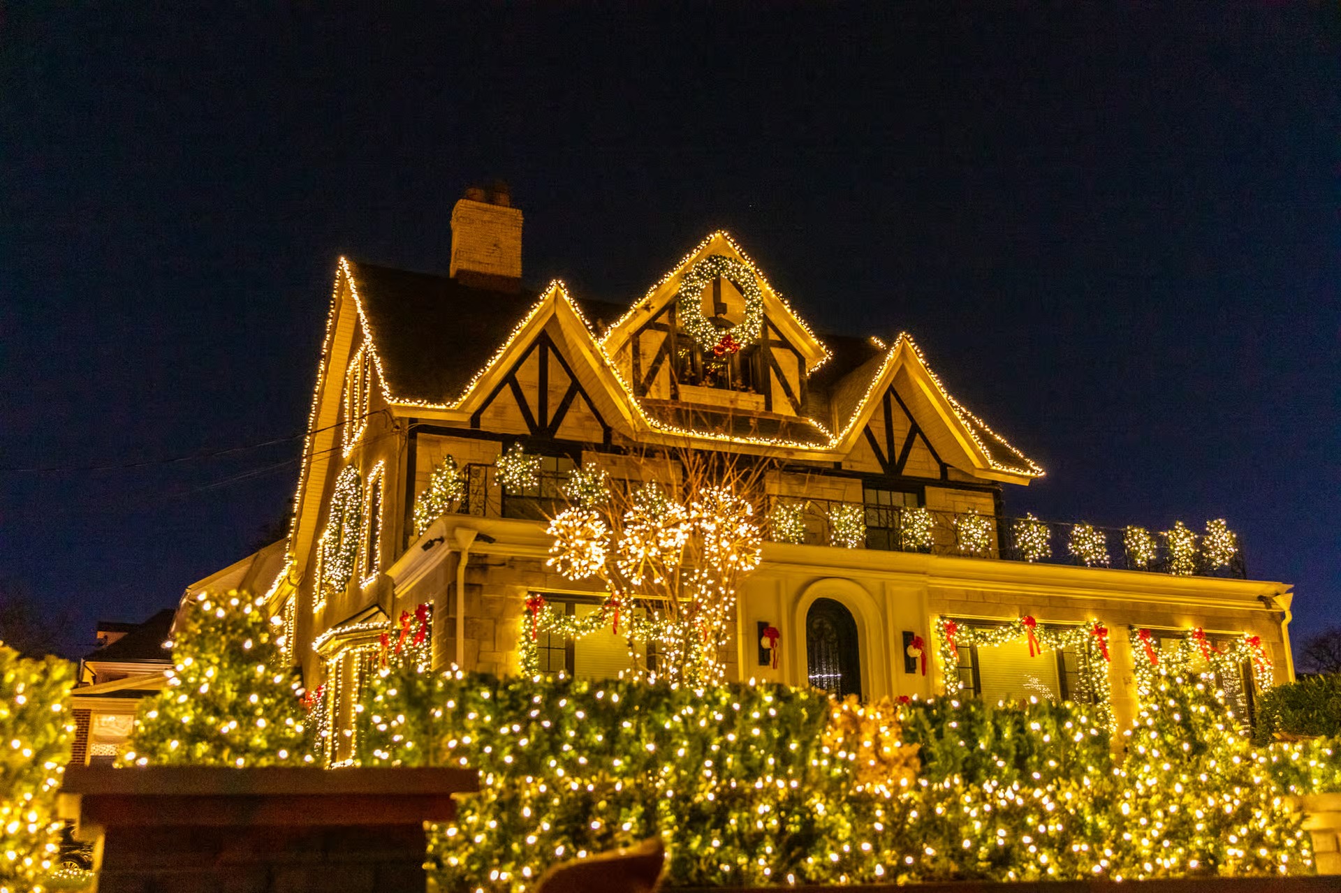 Dyker Heights Christmas lights and decorated home in New York