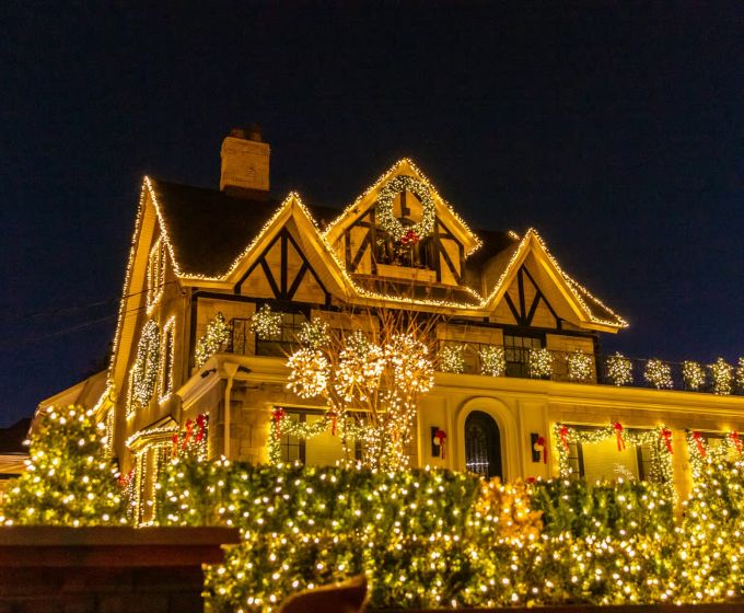 Dyker Heights Christmas lights and decorated home in New York