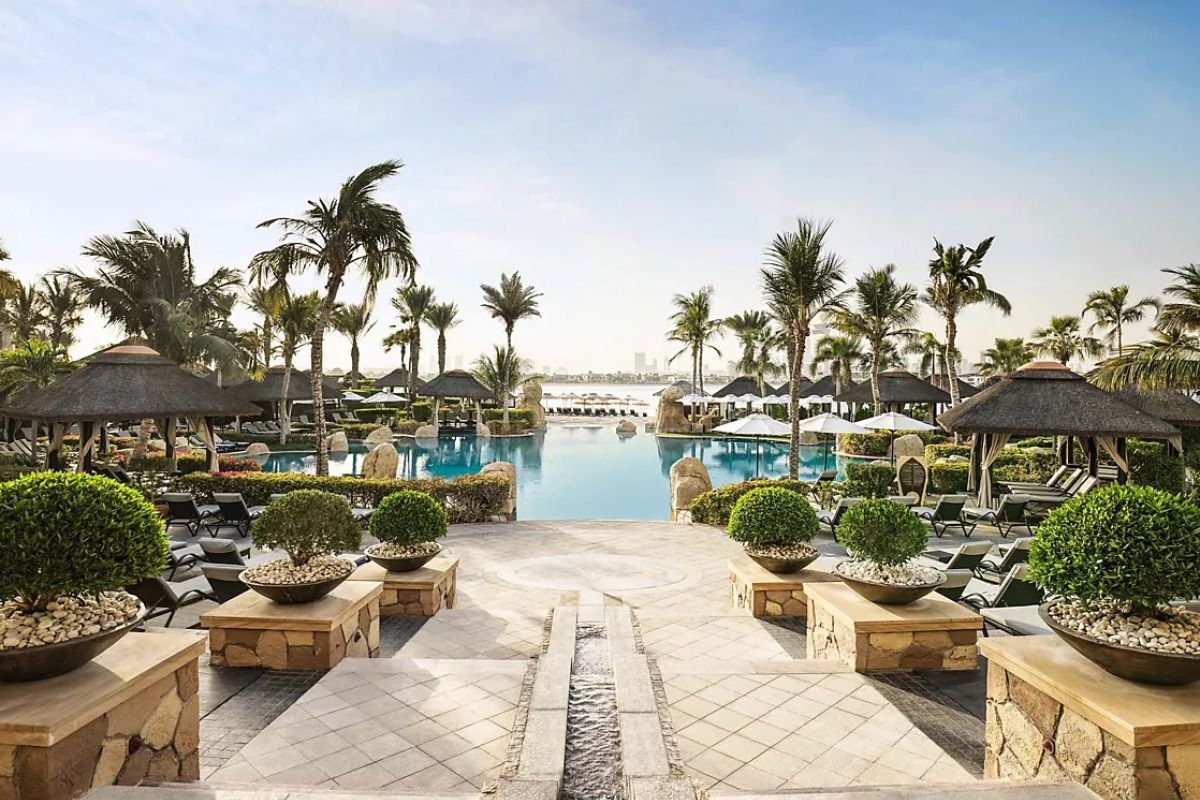 Luxury pool and landscaped grounds at Sofitel Dubai The Palm