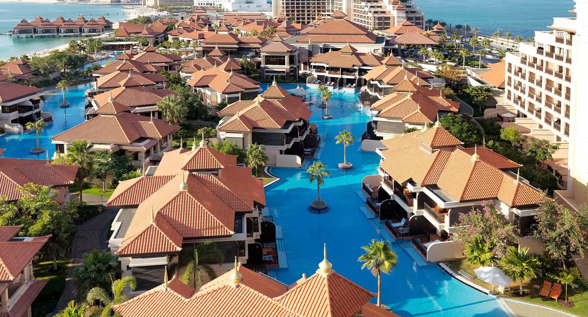 Anantara The Palm Dubai Resort aerial view on Palm Jumeirah