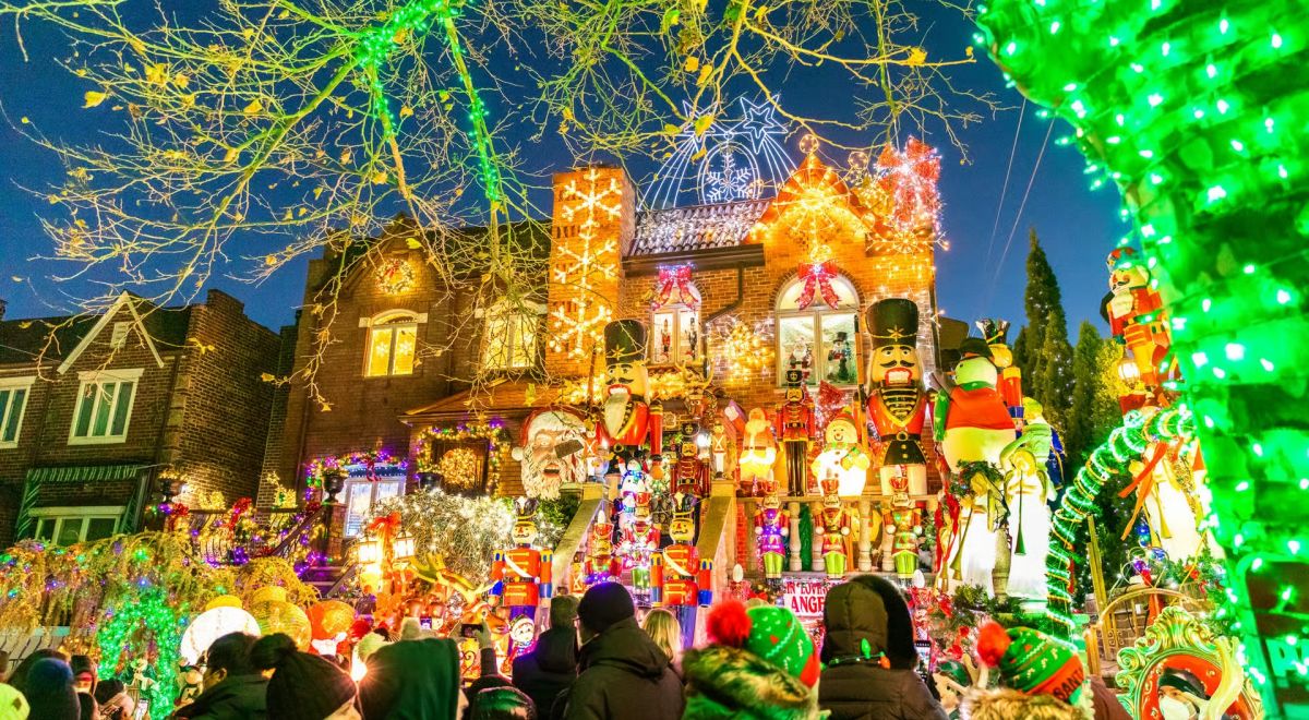 New York Christmas lights and festive holiday decorations