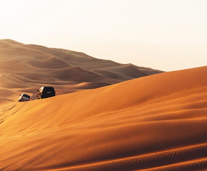Dubai Desert Safari with dune bashing, camel ride and BBQ dinner experience