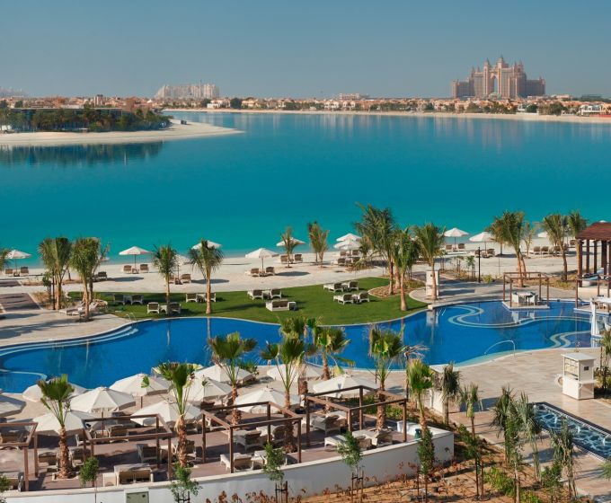 Waldorf Astoria Dubai Palm Jumeirah private beach and pool overlooking Palm Jumeirah