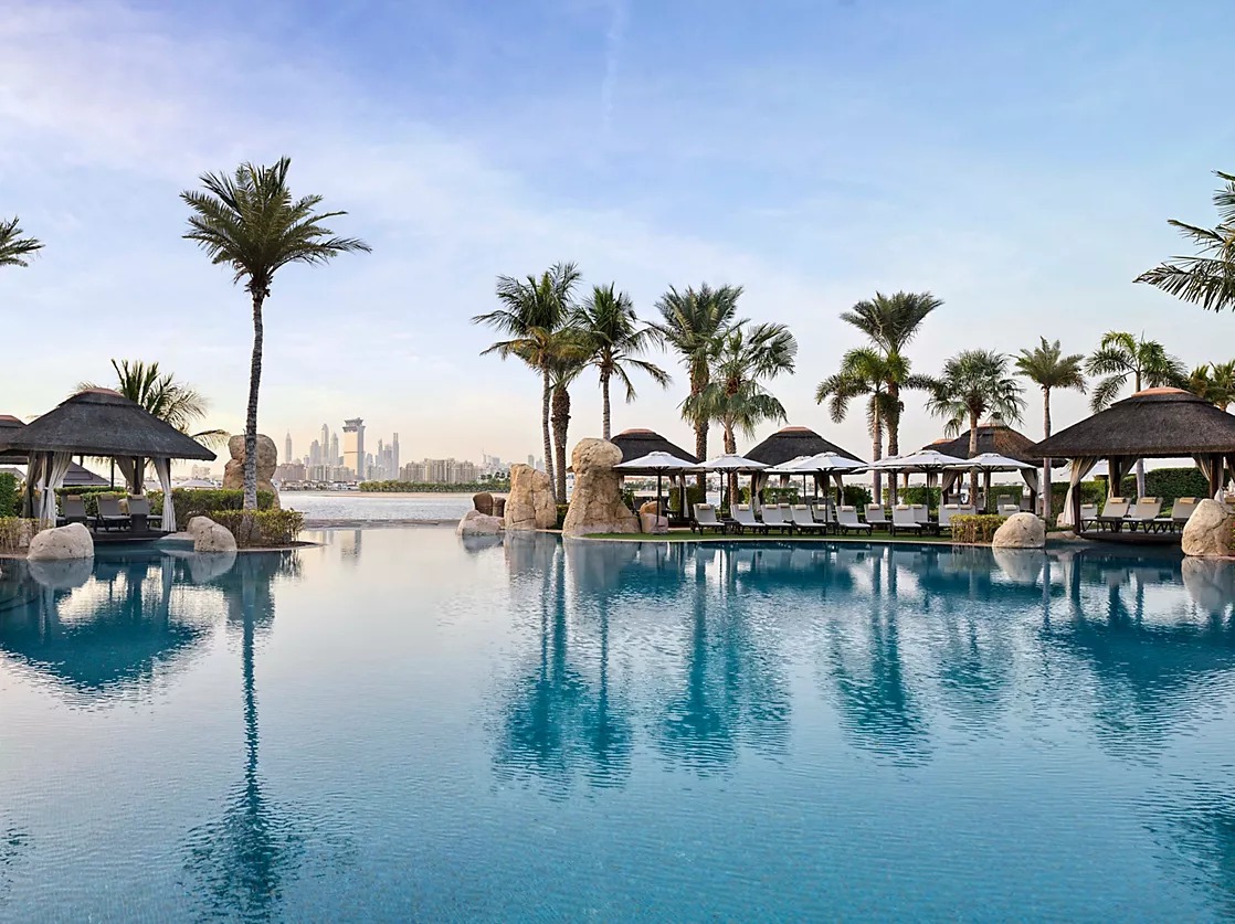 Pool at Sofitel Dubai The Palm with Dubai skyline views