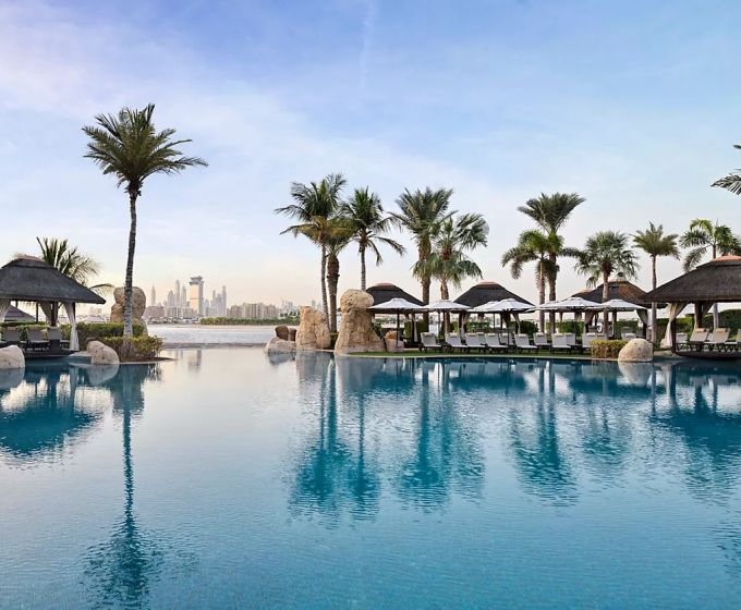Pool at Sofitel Dubai The Palm with Dubai skyline views