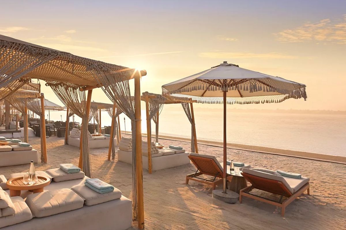 Beach cabanas overlooking the sea at Sofitel Dubai The Palm