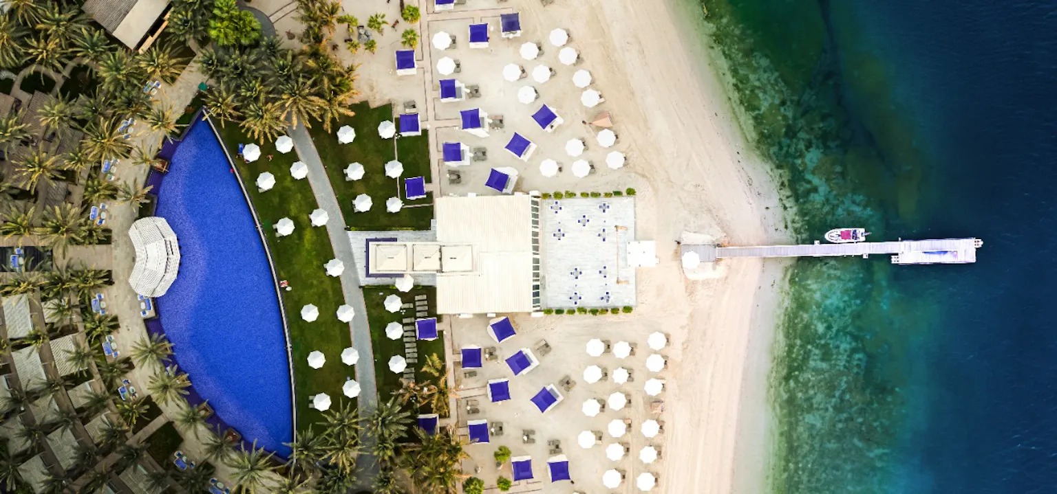 Rixos The Palm Dubai private beach and resort aerial view