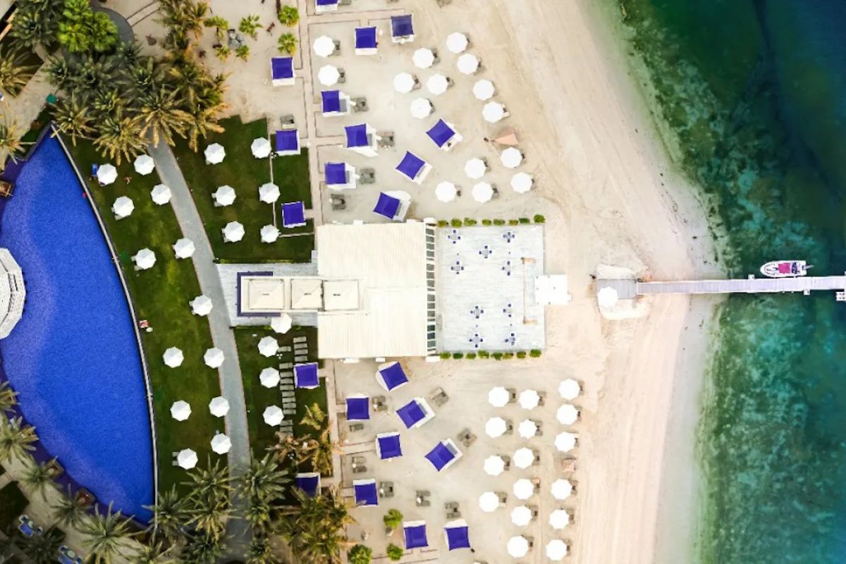 Rixos The Palm Dubai private beach and resort aerial view