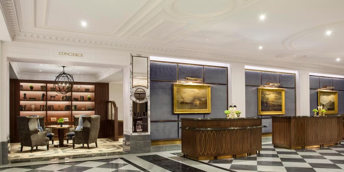 Elegant lobby at InterContinental New York Barclay in Manhattan