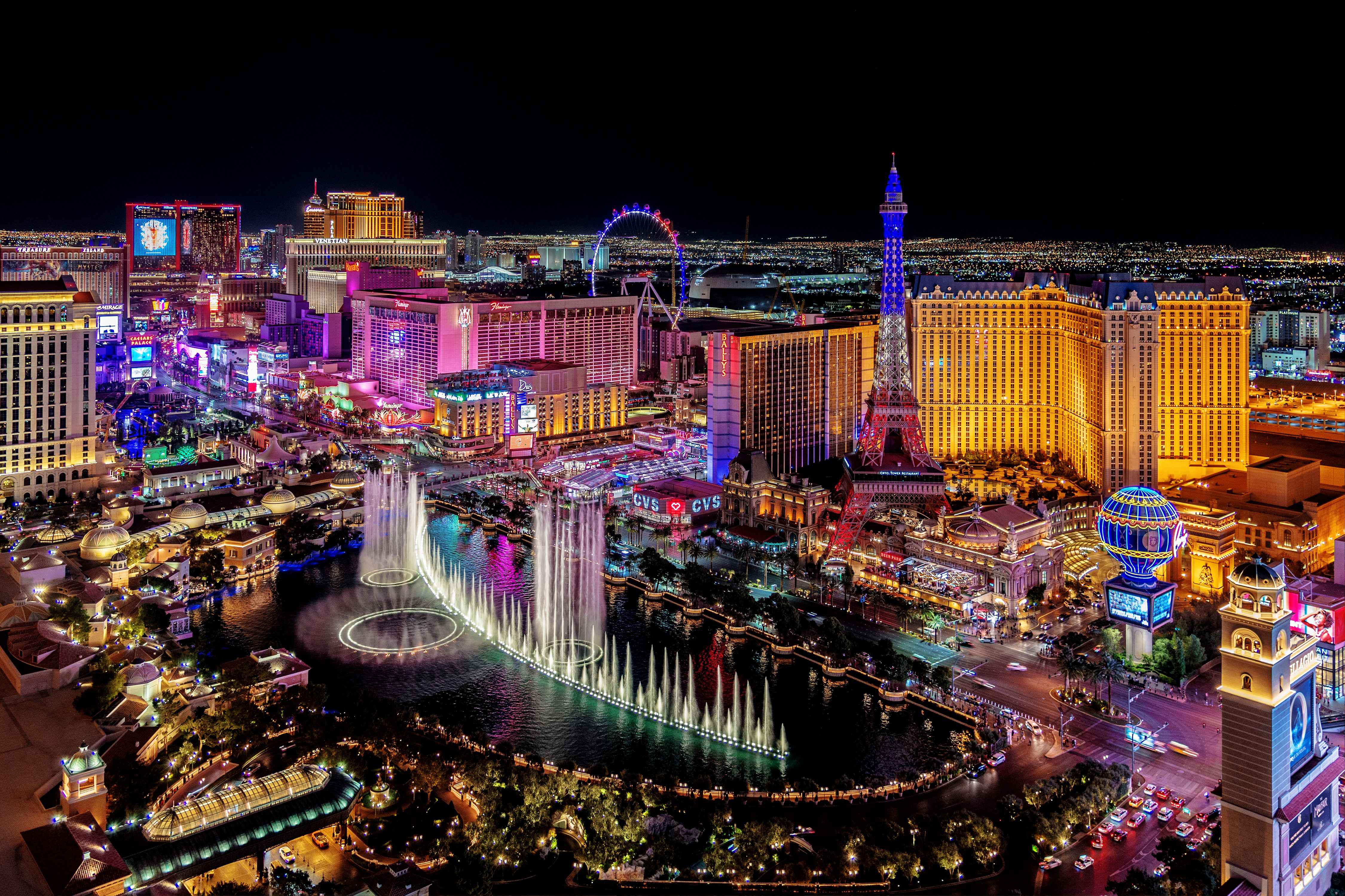 Las Vegas Strip at night during a Las Vegas and New York holiday