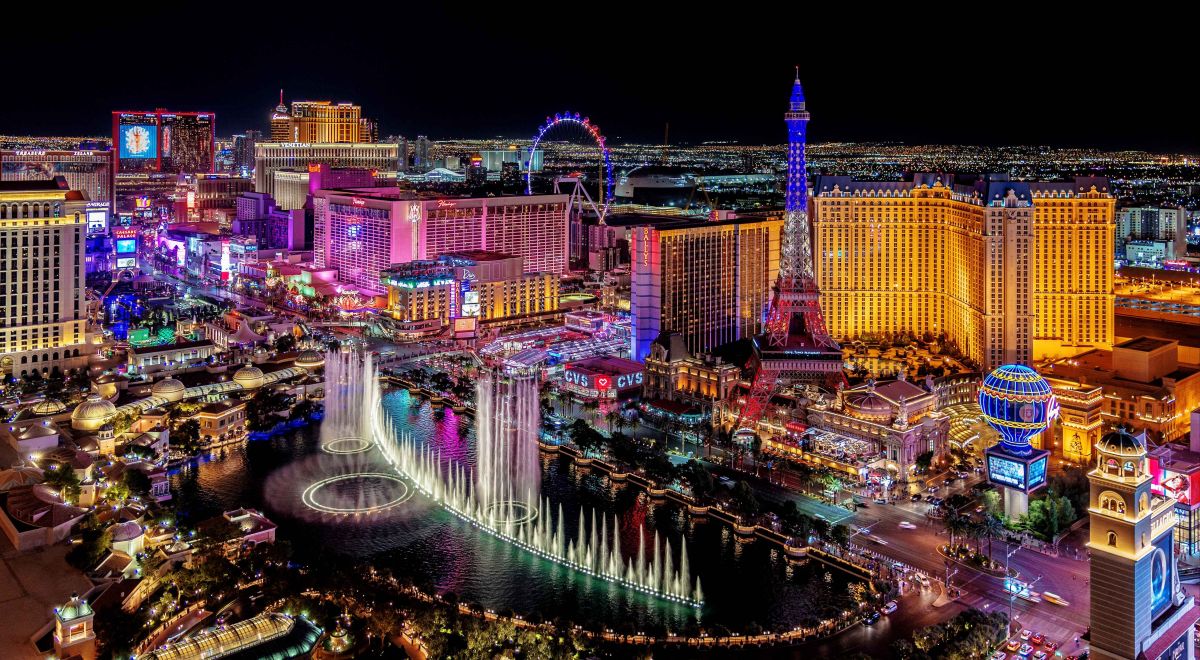 Las Vegas Strip at night during a Las Vegas and New York holiday