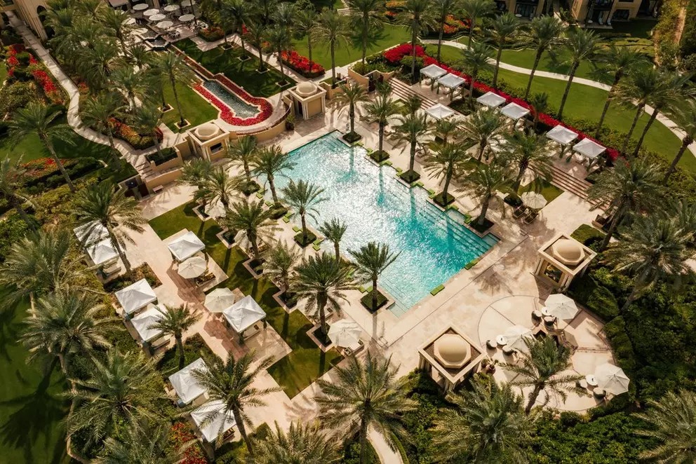 One&Only Royal Mirage Dubai swimming pool and landscaped gardens