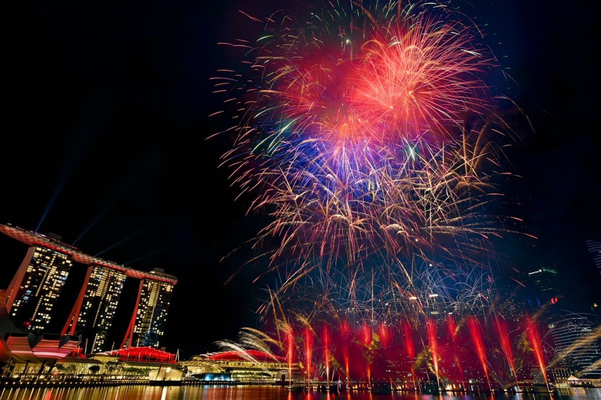 Fireworks over Marina Bay during the Singapore Grand Prix weekend
