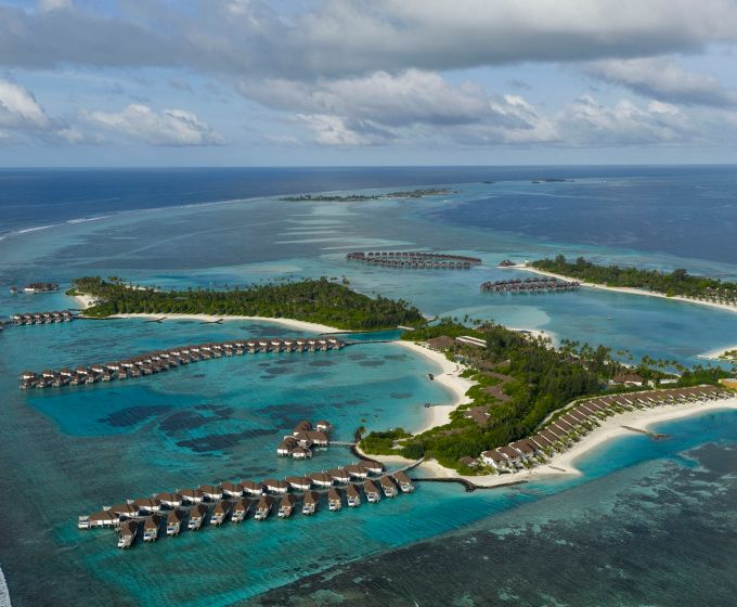 Sun Siyam Olhuveli three island resort aerial view Maldives