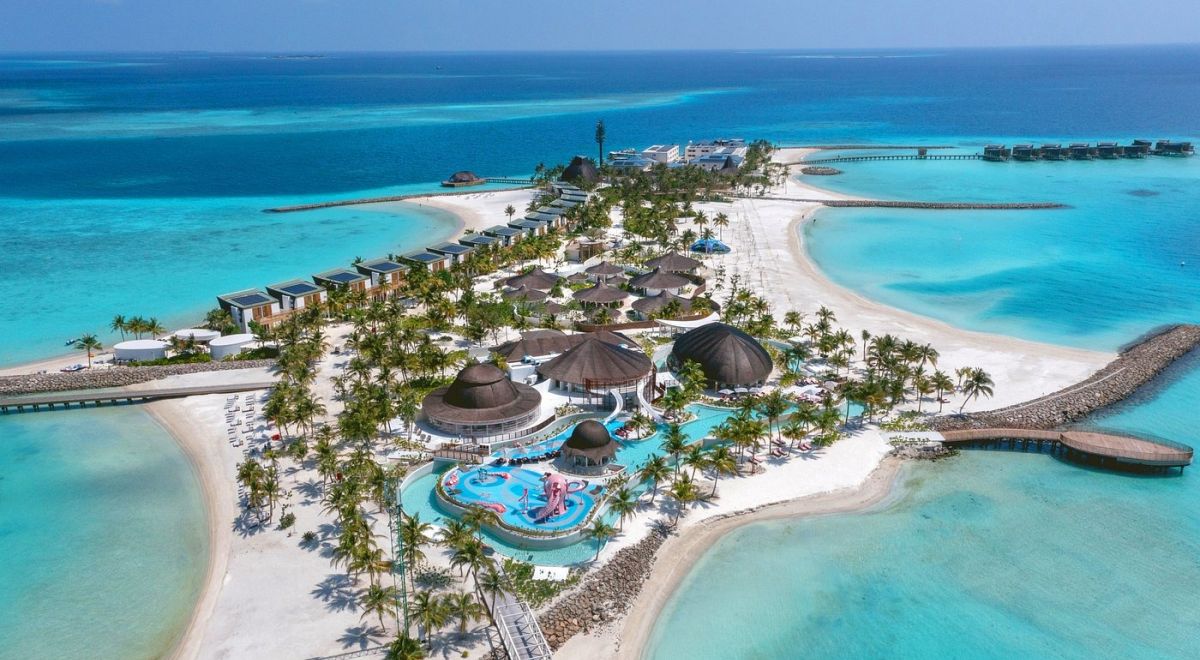 Centara Mirage Lagoon Maldives aerial resort view