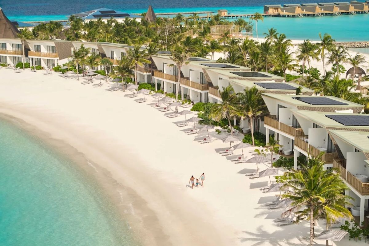 Centara Mirage Lagoon Maldives beachfront aerial view